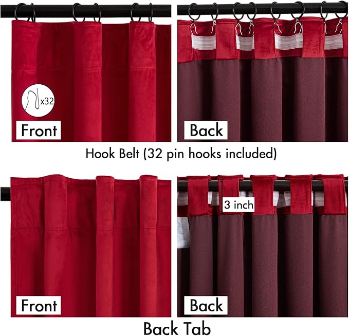 MIULEE Velvet Curtains 50W x 96L 2 Panels Red Blackout Curtains | Luxury velvet - Image 3