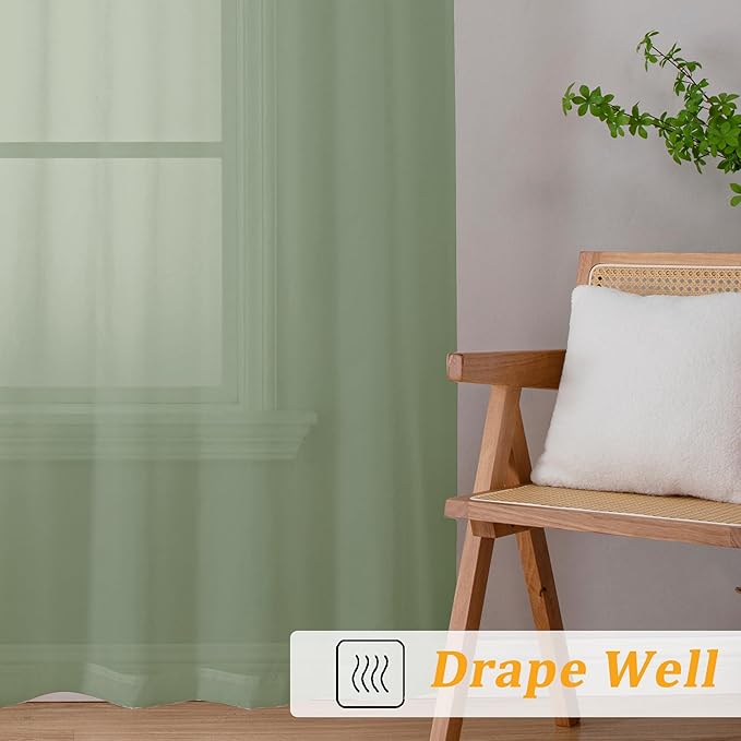 Gwine Sheer Sage Green Curtains 96 Inches Long 2 Panels Set, Light Filtering - Image 6