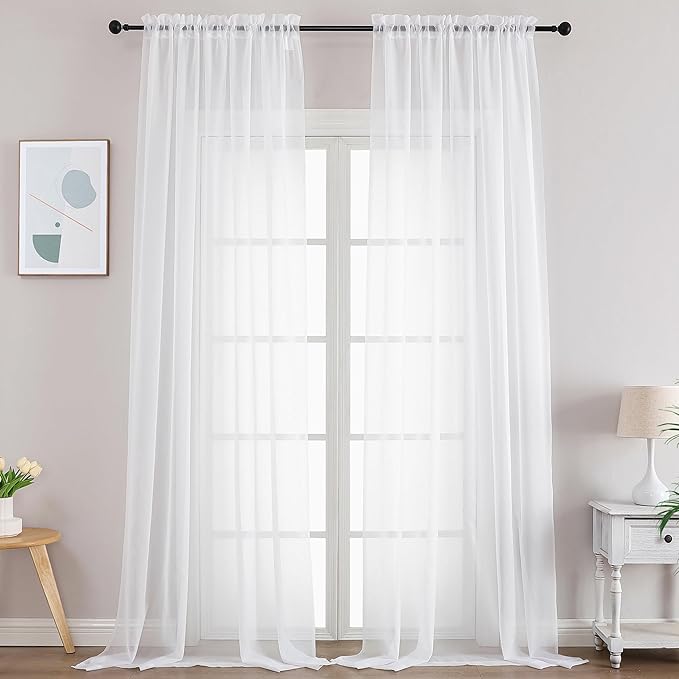 Gwine White Sheer Curtains 108 Inches Long by Gwine