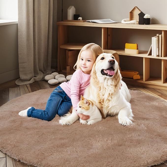 Super Soft Circle Rugs for Girls Princess Castle Toddlers Play Tent 4 Diameter by Junhejiamei