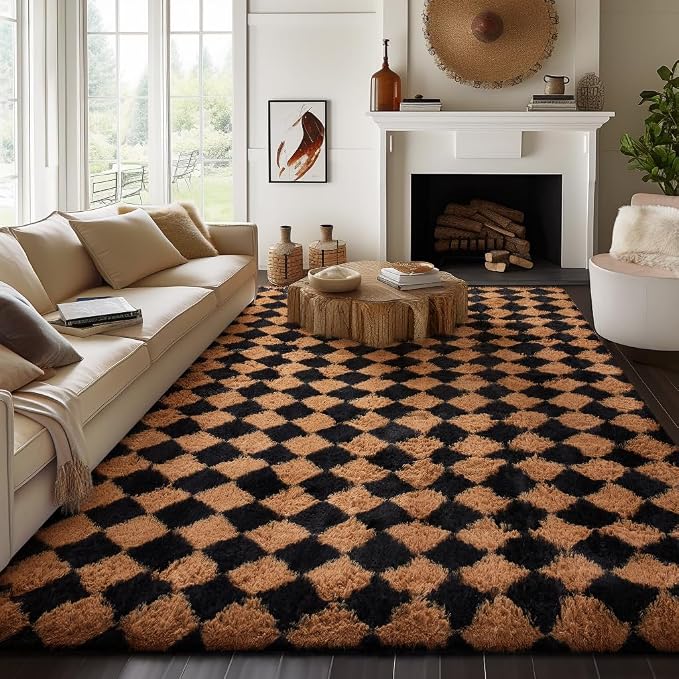 Ophanie Checkered Black & Beige Rhombus Rugs - Image 5