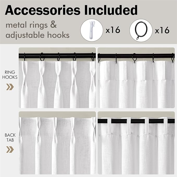 MIULEE Pinch Pleated White Thick Linen Curtains 108 Inches Long 2 Panels - Image 8
