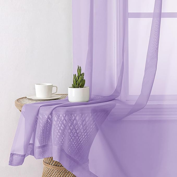 Aiyufeng Light Purple Sheer Curtain Panels Pair Sold 96 Inch Length, Light - Image 6
