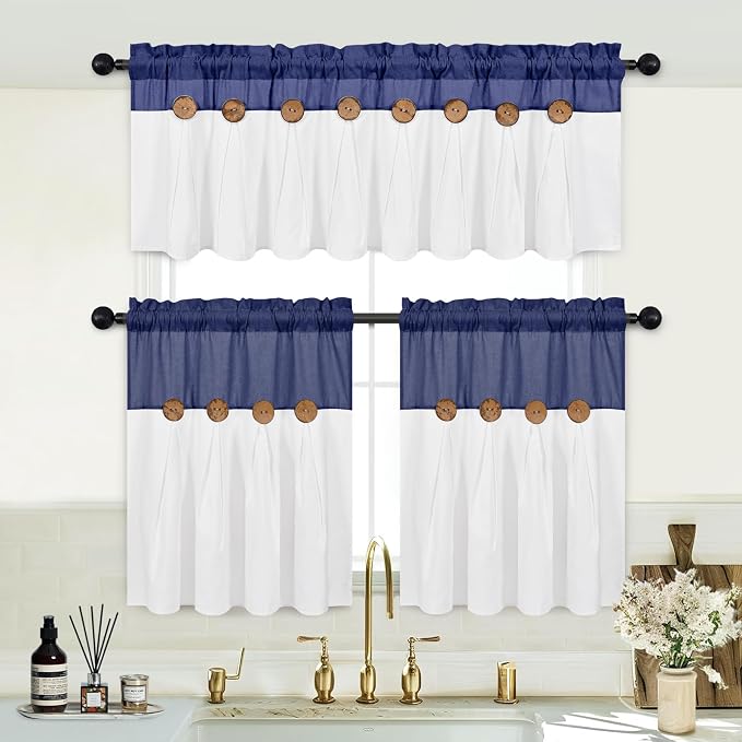 FRAMICS Boho Kitchen Curtains 24 Inch Length, Farmhouse Cotton Linen Tier - Image 3