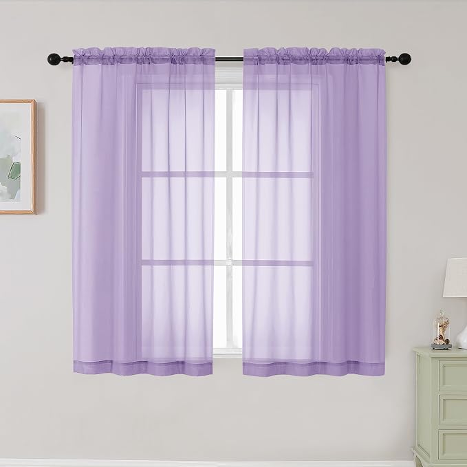 Lavender Sheer Curtains for Bedroom Living Room 45 Inch Length 2 Panels by WelvetBLK