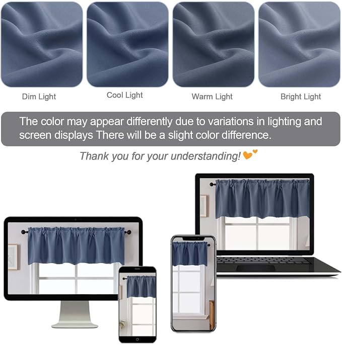 Chyhomenyc Denim Blue Valances for Window, Room Darkening Short Curtains for - Image 5