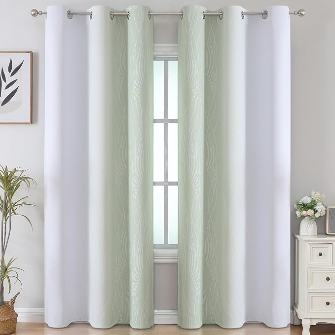 Estelar Textiler Sage and Greyish White Room Darkening Blackout Curtains 84 - Image 2