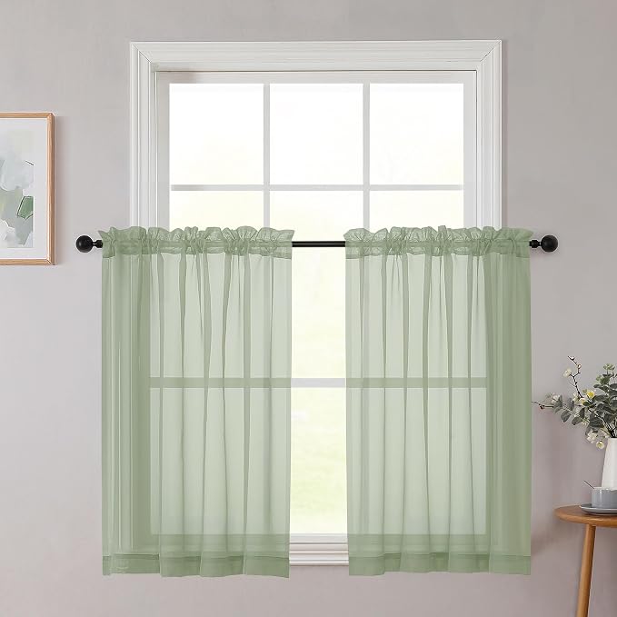 Cafe Curtains 36 Inch Length Tier 2 Pieces, Modern Soft Airy Sheer Kitchen by WelvetBLK