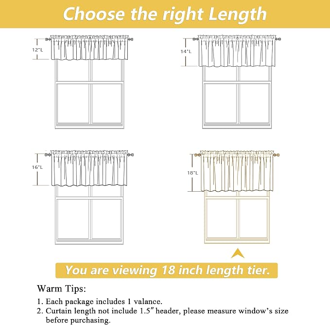 OWENIE Natural Valances for Windows 1 Pcs 18 Inch Length, Light Filtering - Image 2