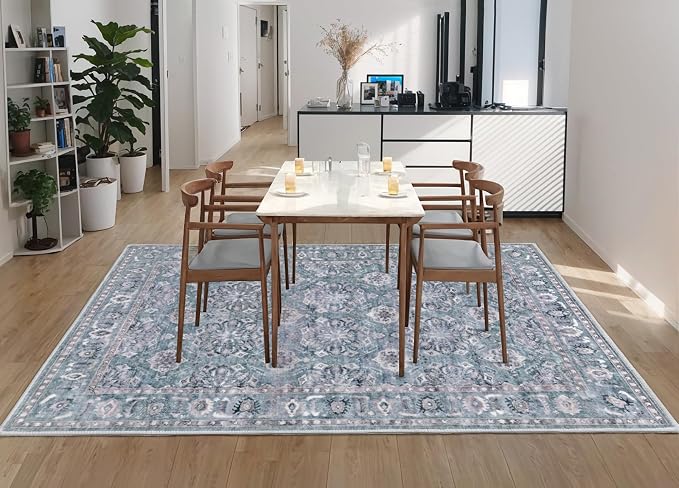 SERISSA Boho Area Rug 5x7 Blue Grey, Washable Large Rugs - Image 8