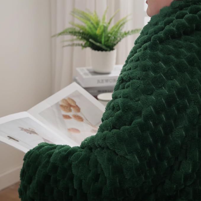 Dark Hunter Green Throw Blanket 50"×60" inches Fuzzy 3D Jacquard Decorative - Image 5