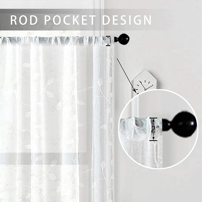 MRTREES Sheer Valance Curtain, 2 Panels Christmas Sheer Curtains Valances Rod - Image 2