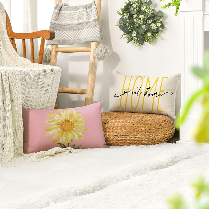 AVOIN colorlife Home Sweet Home Spring Summer Flowers Pink Throw Pillow Covers - Image 5