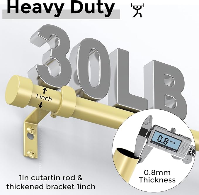 VOIIY Gold Curtain Rods for Windows 28 to 48 Inch, Size:30-60 Inch - Image 4