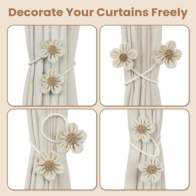 KLOGTSIND Flower Curtain Tiebacks, 2 Pack Curtain Ties Elegant DIY Curtain - Image 5