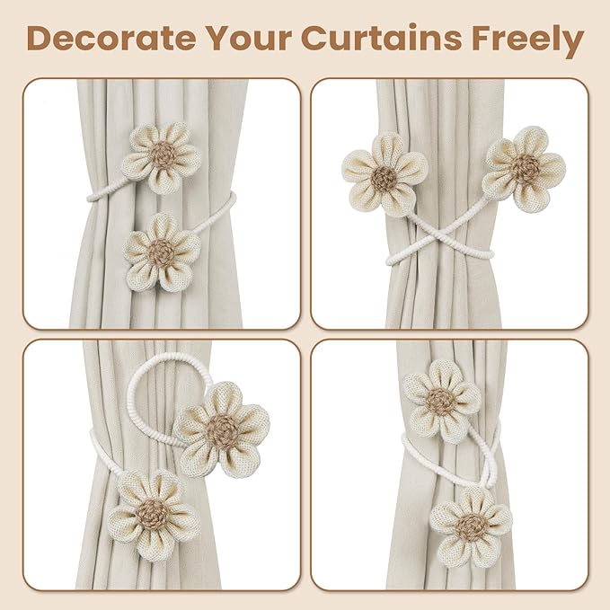 KLOGTSIND Flower Curtain Tiebacks, 6 Pack Curtain Ties Elegant DIY Curtain - Image 5