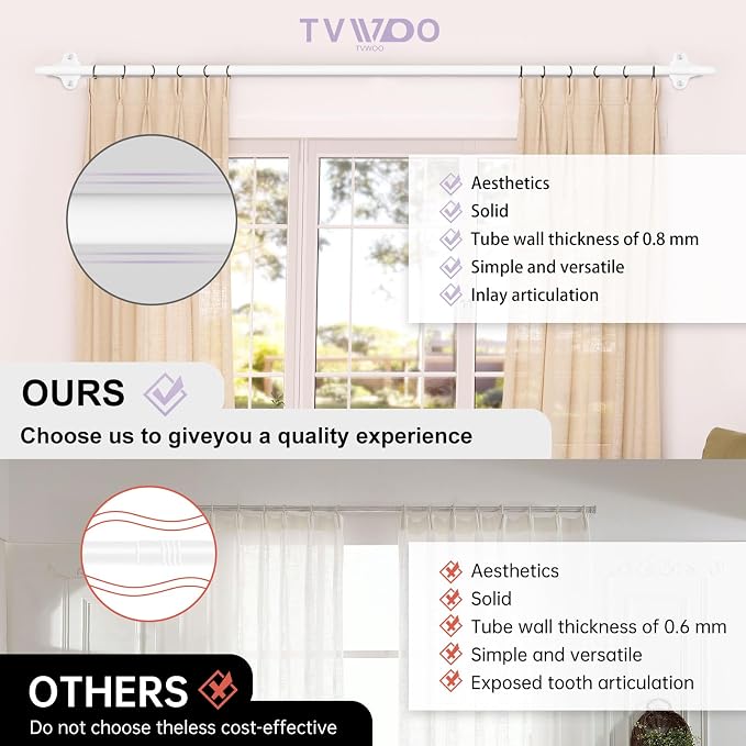 TVWOO 2 Pack Wrap Around Curtain Rods, 5/8 Inch Adjustable Blackout Curtain Rod - Image 2
