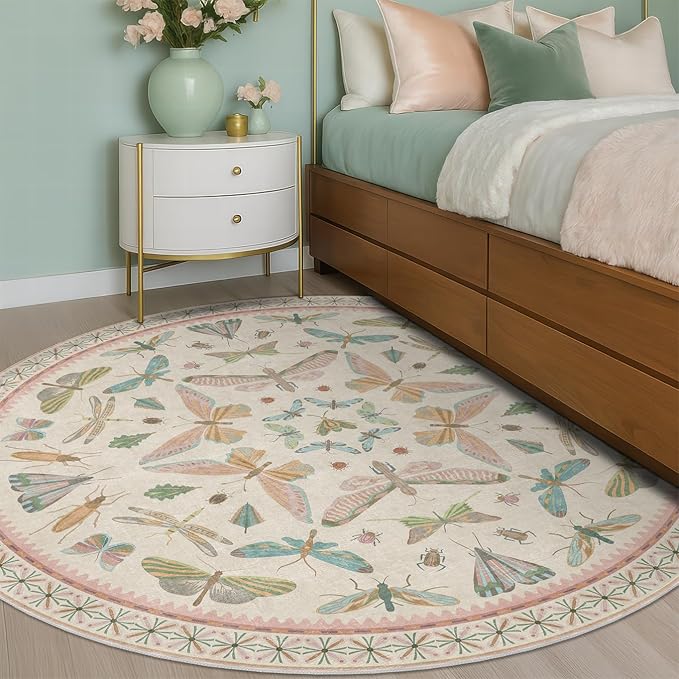 Pink Cute Butterfly 6ft Round Soft Rugs - Image 3