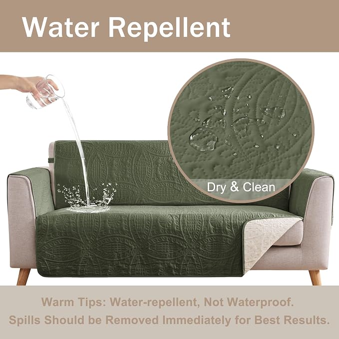 Green Quilted Recliner Covers, Water-Repellent Recliner Slipcovers, Recliner - Image 7