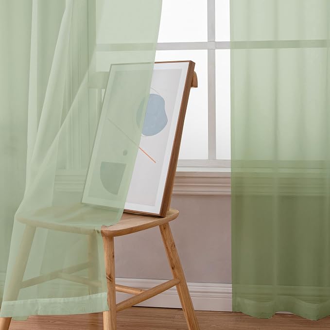 Chyhomenyc Light Green Sheer Curtains 84 Inches Long 2 Panels Set- Light - Image 3