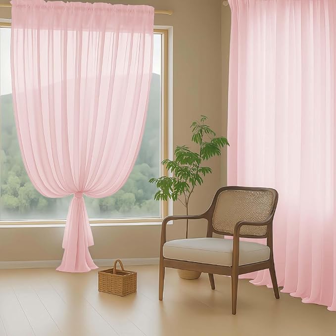Blush Pink Sheer Curtains for Windows 108 inches Long 2 Panels Set, Soft - Image 8
