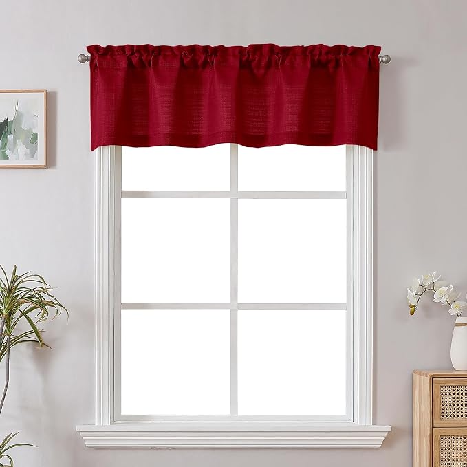 Chyhomenyc Red Valance for Windows, Light Filtering Faux Linen Textured Small by Chyhomenyc