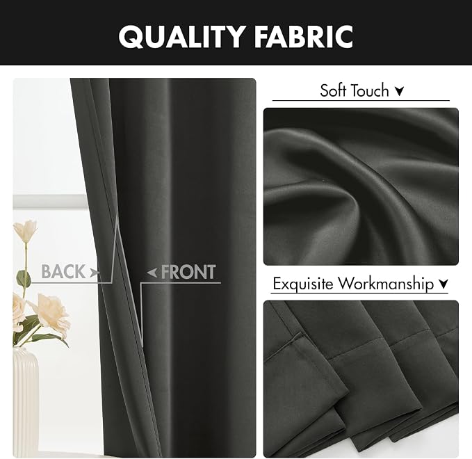 MIULEE Dark Grey Blackout Curtains 4 Panels Set 72 Inch Length Bedroom | - Image 8