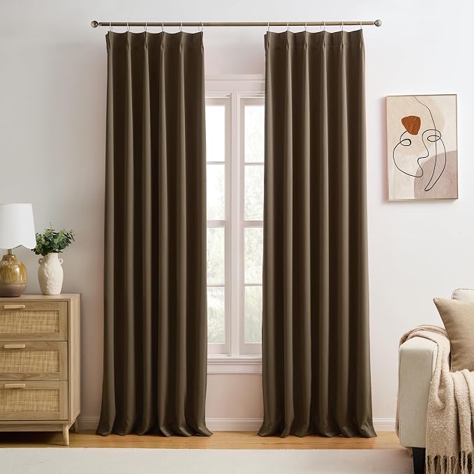 Brown Blackout Curtains 138 Inches Long, Extra Long Pinch Pleats Living Room by KEQIAOSUOCAI