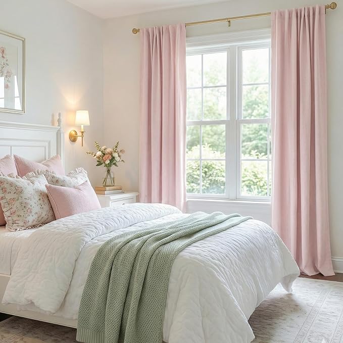 100% Blackout Shield Soft Pink Linen Blackout Curtains - Image 6