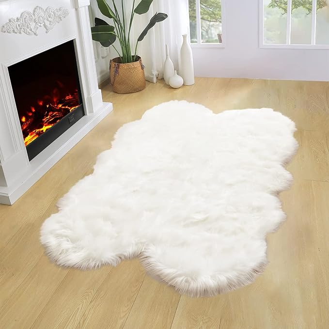 Latepis Sheepskin Rug 4X6 White Faux Fur Rug - Image 4