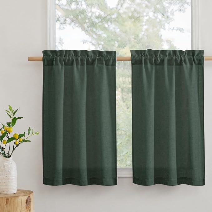 RYB HOME Cafe Curtains 24 inches Length, Linen Sheer Short Curtains by RYBHOME