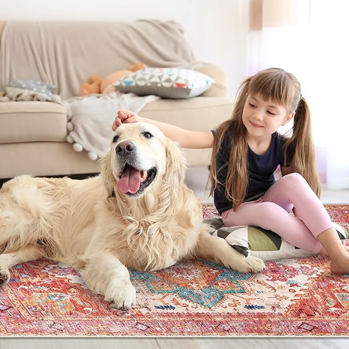 Yamaziot Washable Area Rug for Bedroom, 3x5 Non-Slip Boho Vintage Living Room - Image 7