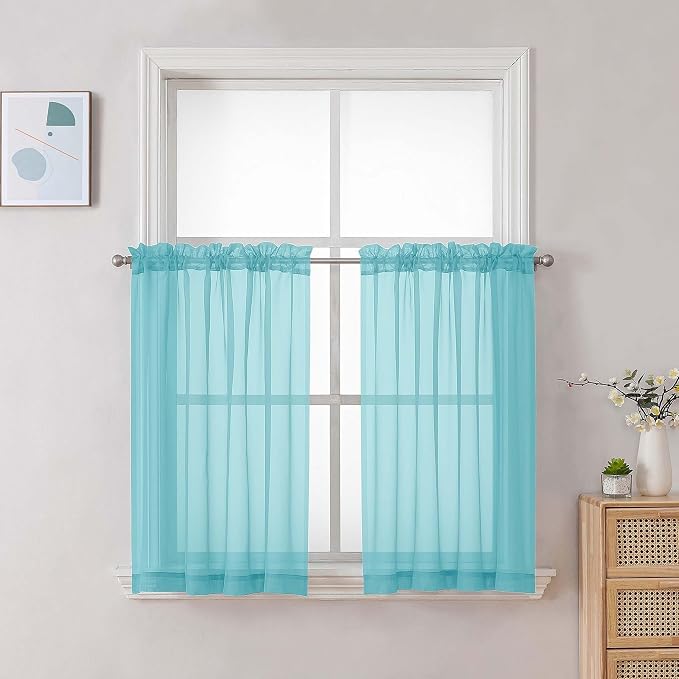Chyhomenyc Sheer Curtains 36 inch Length 2 Panels Set, Light Filtering Voile by Chyhomenyc