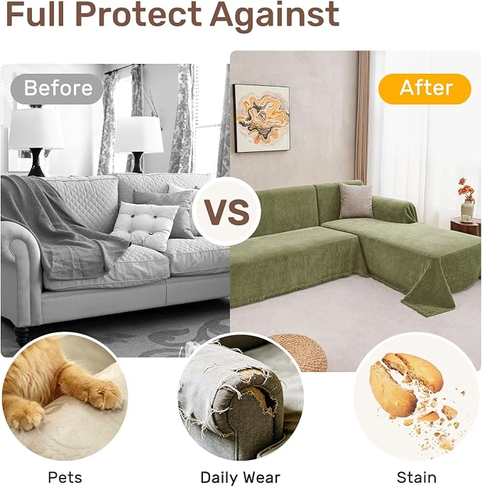 2 Pieces Sectional Couch Covers L Shaped Cover L Green | Thick Washable Fabric - Image 4