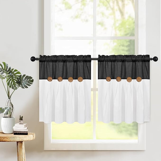Boho Kitchen Curtains 24 Inch Length, Farmhouse Cotton Linen Tier Curtains - Image 2