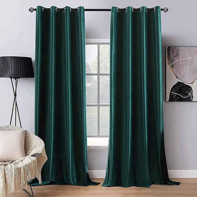 MIULEE Christmas Dark Green Velvet Curtains Room Darkening Blackout Solid Soft by MIULEE