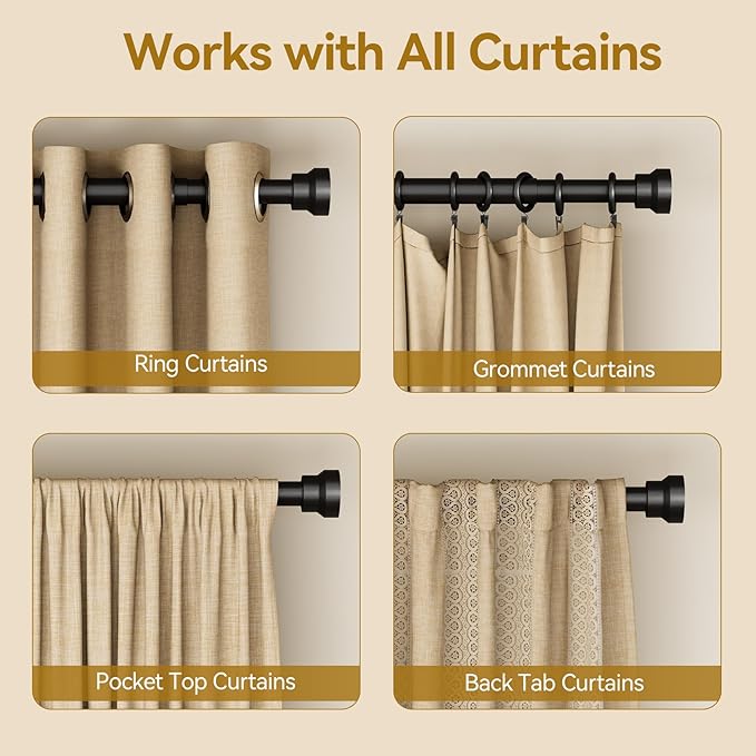 YaFex Curtain Rods 2 Pack 32-58 Inch, Heavy Duty 1 Inch Curtain Rod, Modern - Image 5