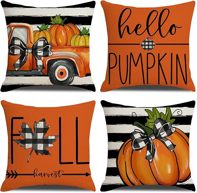 Fall Decorations for Home, Fall Pillow Covers 18x18 Set of 4, Thanksgiving by ONFAON