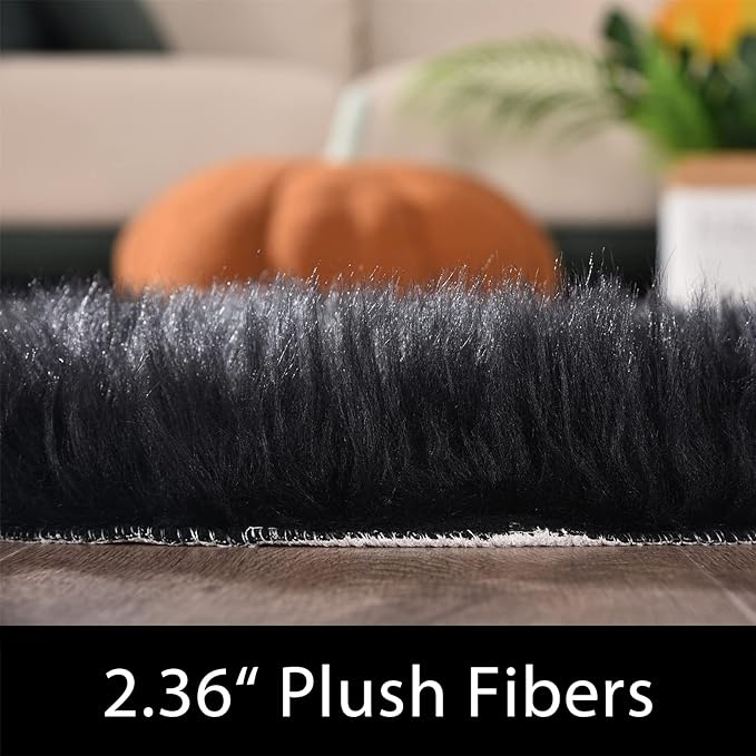 Latepis Shag 5x7 Black Fuzzy Rug Faux Sheepskin Fur Rugs Super Soft Washable - Image 2