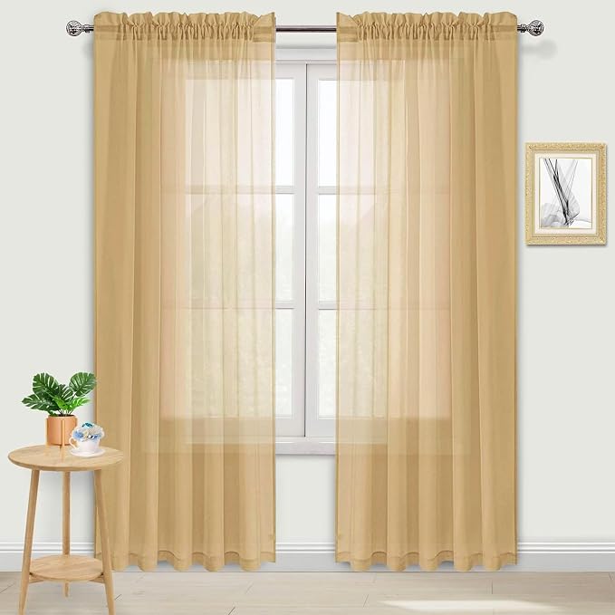 DWCN Taupe Sheer Curtains Semi Transparent Voile Rod Pocket Curtains by DWCN