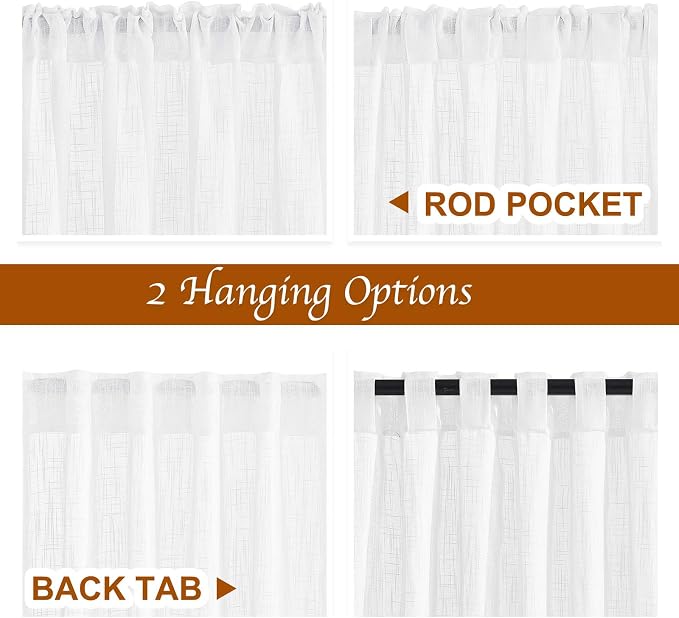 NICETOWN White Linen Sheer 120 inch Curtains - Image 3
