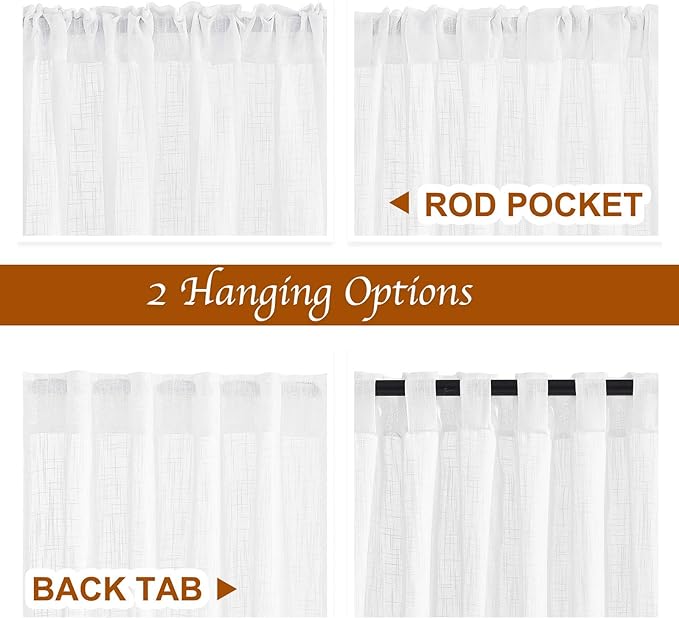 NICETOWN White Semi Sheer Extra Long Curtains 144 inch Long, Rod Pocket & Back - Image 4