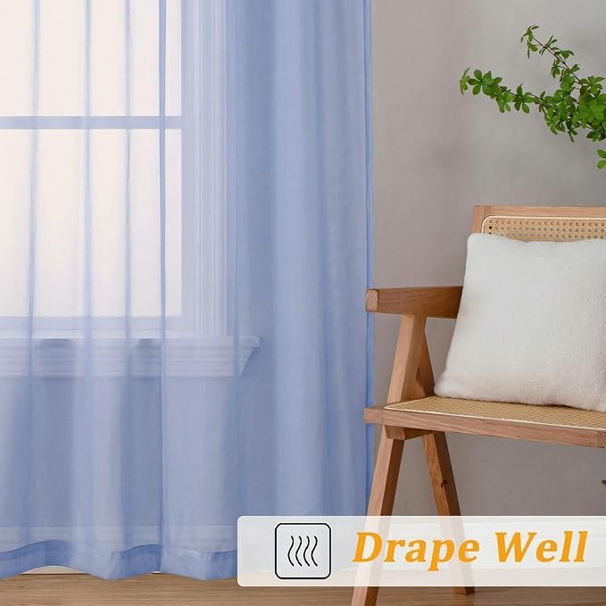 Gwine Denim Blue Sheer Curtains 84 Inches Long 2 Panels Set - Image 7