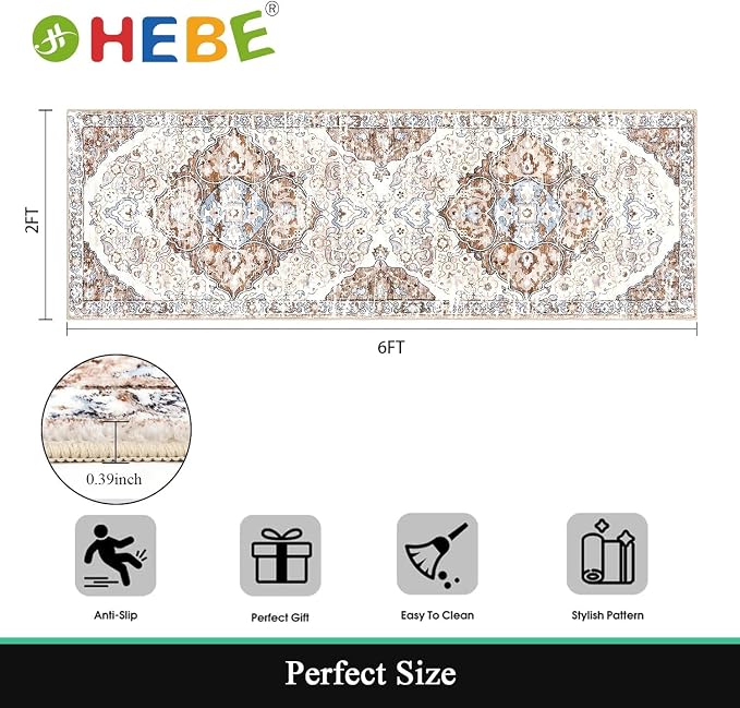 HEBE Hallway Runner Rug 2'x6' Washable Vintage Distressed Area Rugs Non Slip - Image 2