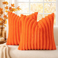 decorUhome Fall Faux Fur Throw Pillow Covers 22x22 Set of 2 Orange | Decorative by decorUhome