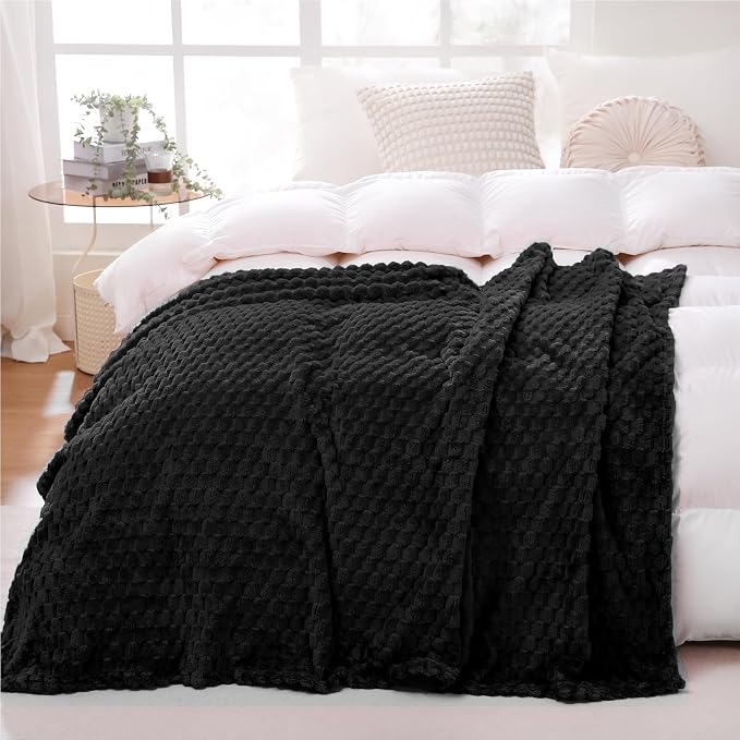 Puncuntex Black Throw Blanket 90"×90" inches Fuzzy 3D Jacquard Decorative by Puncuntex