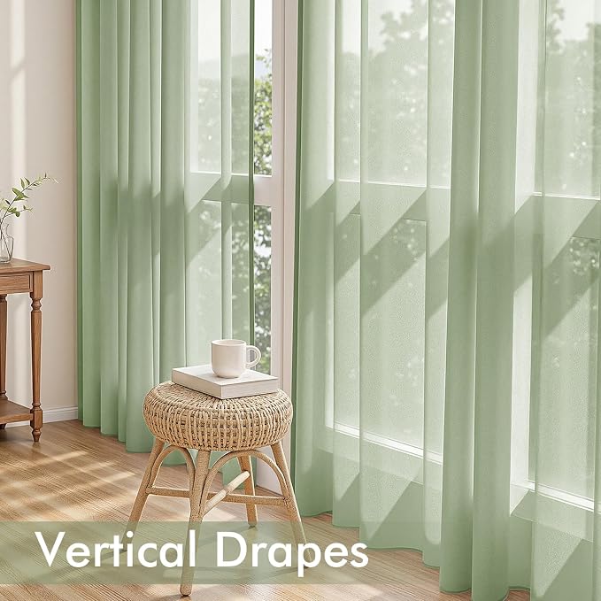MIULEE Sage Green Sheer Curtains 108 Inches Long, 4 Panels Set, Light Filtering - Image 5
