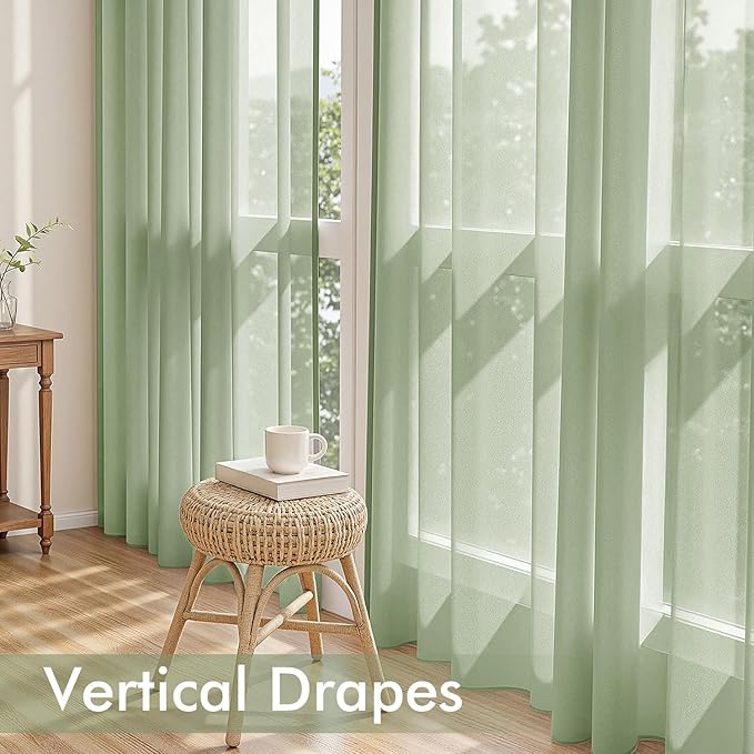 MIULEE Sage Green Sheer Curtains 96 Inches Long, 4 Panels Set, Light Filtering - Image 5
