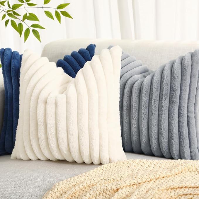 decorUhome Cozy Faux Fur Throw Pillow Covers 24x24 Set of 2 Decorative Soft - Image 6