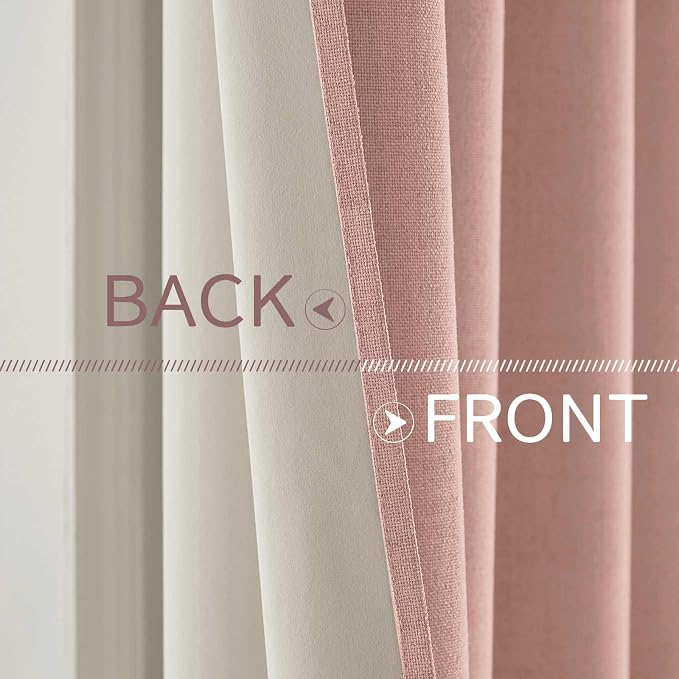 MIULEE Linen Curtains for Bedroom 100% Blackout Thermal Insulated Blush Pink - Image 6